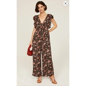 Madewell  Deep V-Neck Ruffled Floral Wide Leg Jumpsuit in Pampas Blooms Size XS